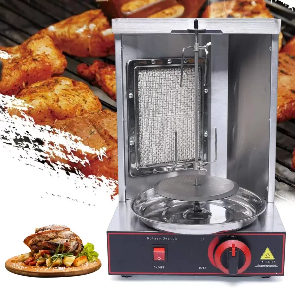 Parrilla para kebap, parrilla vertical, 1500 W, de acero inoxidable Parrilla para kebap, parrilla vertical, 1500 W, de acero inoxidable