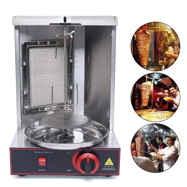Parrilla para kebap, parrilla vertical, 1500 W, de acero inoxidable Parrilla para kebap, parrilla vertical, 1500 W, de acero inoxidable