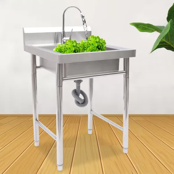 Fregadero de acero inoxidable de 93 x 61 x 60 cm, móvil, Centro de fregadero de cocina individual derecha escurridor, 1 cuenco, para cocina, exterior