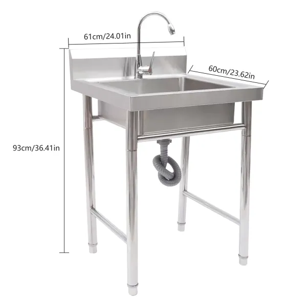 Fregadero de acero inoxidable de 93 x 61 x 60 cm, móvil, Centro de fregadero de cocina individual derecha escurridor, 1 cuenco, para cocina, exterior Fregadero de acero inoxidable de 93 x 61 x 60 cm, móvil, Centro de fregadero de cocina individual derecha escurridor, 1 cuenco, para cocina, exterior