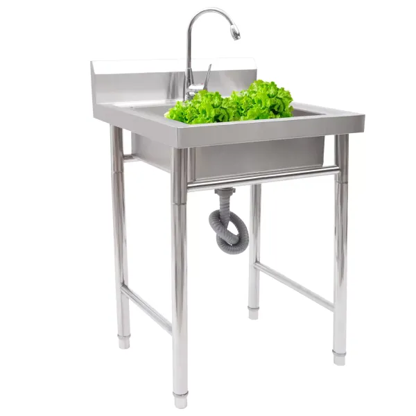 Fregadero de acero inoxidable de 93 x 61 x 60 cm, móvil, Centro de fregadero de cocina individual derecha escurridor, 1 cuenco, para cocina, exterior