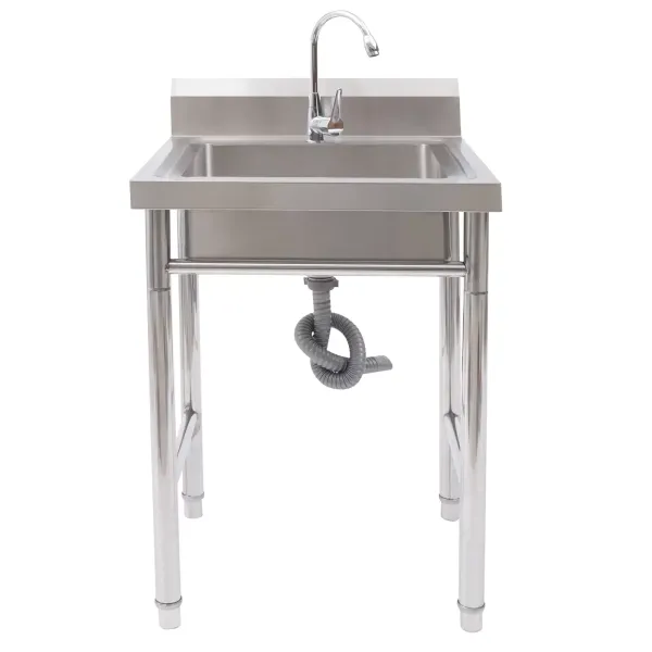 Fregadero de acero inoxidable de 93 x 61 x 60 cm, móvil, Centro de fregadero de cocina individual derecha escurridor, 1 cuenco, para cocina, exterior