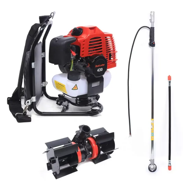 1.25 KW 43 CC TBG 430 Cultivador de mochila, Multifuncional Cortador de mochila, Adecuado para desmalezar, escarificar y cortar, Negro