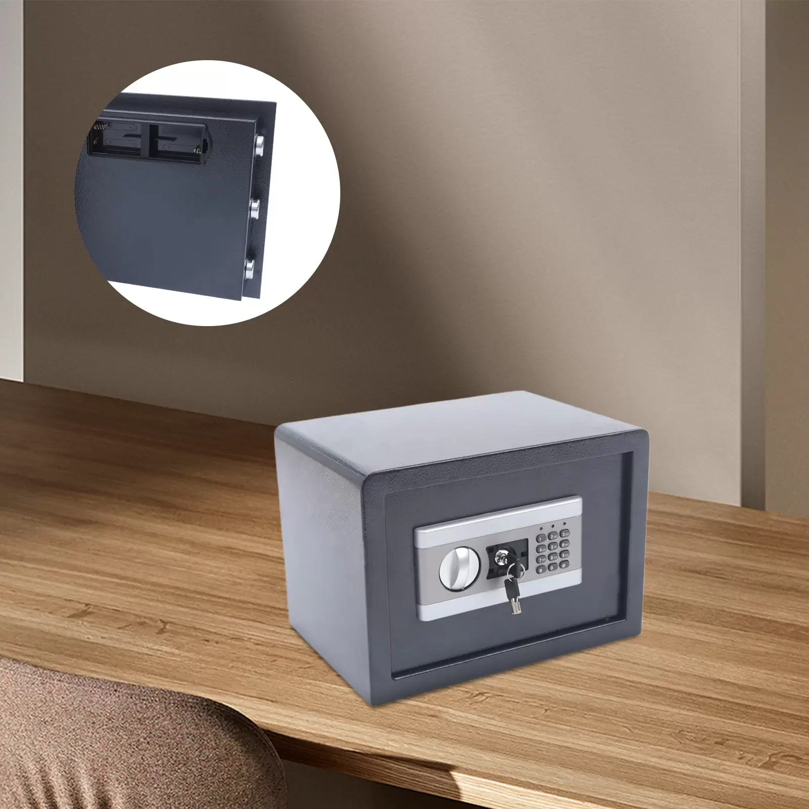 Caja fuerte electrónica con cerradura numérica y 2 llaves de emergencia, teclado numérico seguro