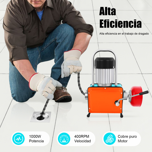 Máquina de limpieza de tuberías eléctrica, 1000 W, 16 mm, para tuberías de 20-150 mm de diámetro