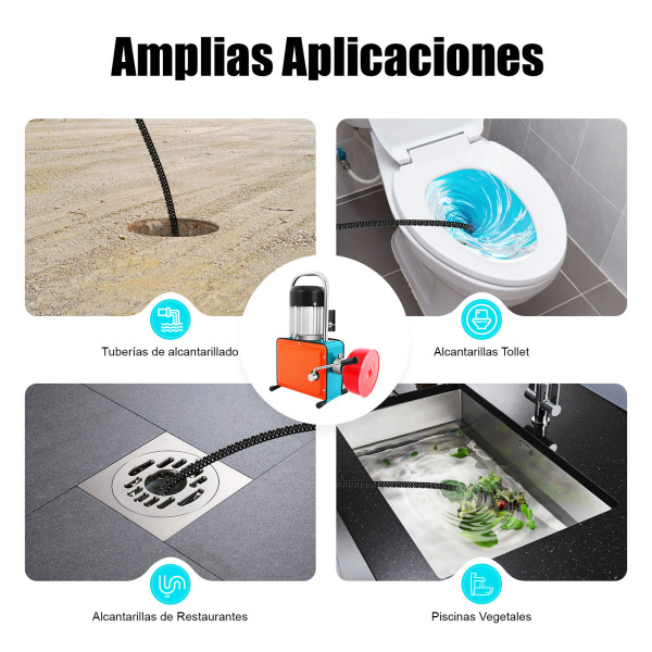Máquina de limpieza de tuberías eléctrica, 1000 W, 16 mm, para tuberías de 20-150 mm de diámetro