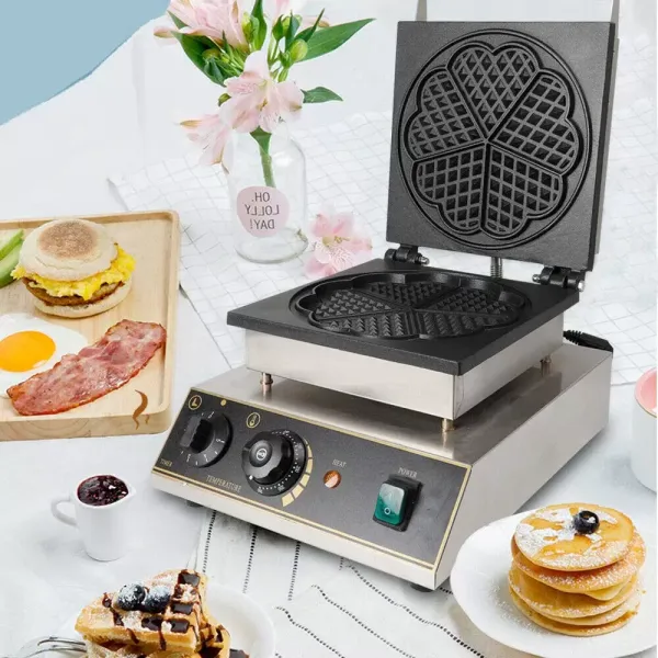 Gofrera con forma de corazón, máquina de gofres eléctrica, gofres para gofres clásicas, antiadherente, 1750 W, acero inoxidable