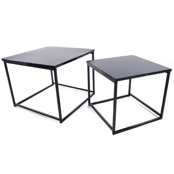 2 mesas de café, bajas, apilables, para salón, de hierro, pequeñas mesas de balcón, cúbicas (negro)