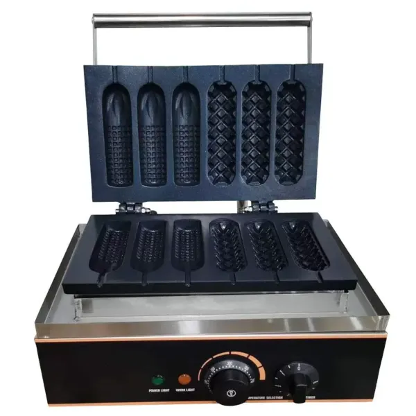 Gofrera de 6 ranuras, 2 formas, antiadherente, temperatura ajustable, con temporizador, de acero inoxidable, 1500 W