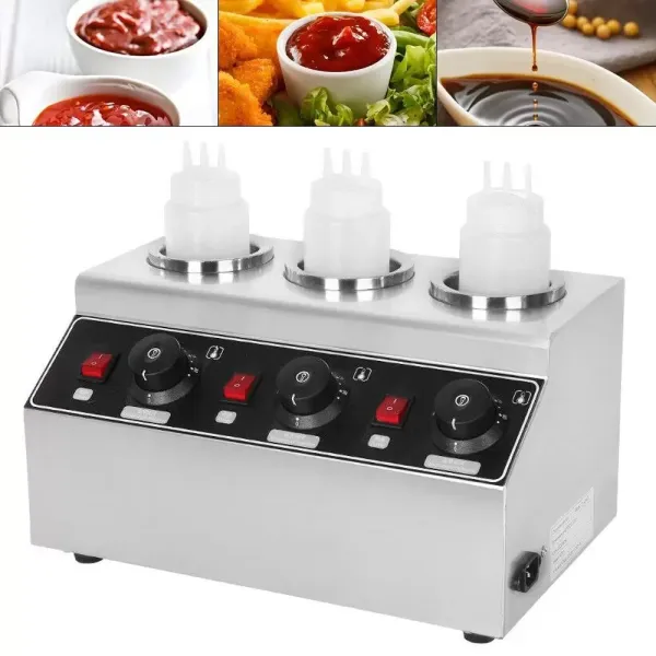 CNCEST Dispensador de bomba de acero inoxidable, calentador de salsa y queso, eléctrico comercial, calentador de salsa con 3 cabezales