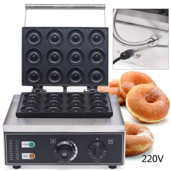Máquina eléctrica para hacer donuts (220 V, 1500 W, antiadherente, 12 unidades, 5 cm)
