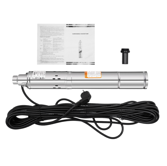 Bomba sumergible para pozos profundos de 7,6 cm, acero inoxidable, 230 V, 250 W, 1600 l/h, 80 m, compatible con arena, con cable de 20 m