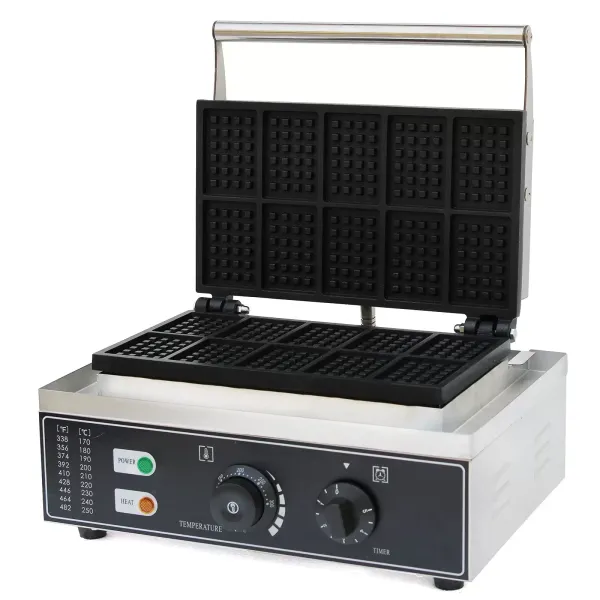 Gofrera eléctrica comercial de acero inoxidable con 10 rejillas, 220 V, 1500 W, con revestimiento antiadherente, 50 ~ 300 Celsius Gofrera eléctrica comercial de acero inoxidable con 10 rejillas, 220 V, 1500 W, con revestimiento antiadherente, 50 ~ 300 Celsius