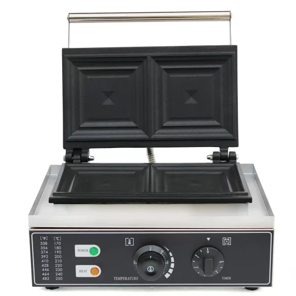 Sandwichera eléctrica comercial de 1500 W, para dos sándwiches triangulares Sandwichera eléctrica comercial de 1500 W, para dos sándwiches triangulares