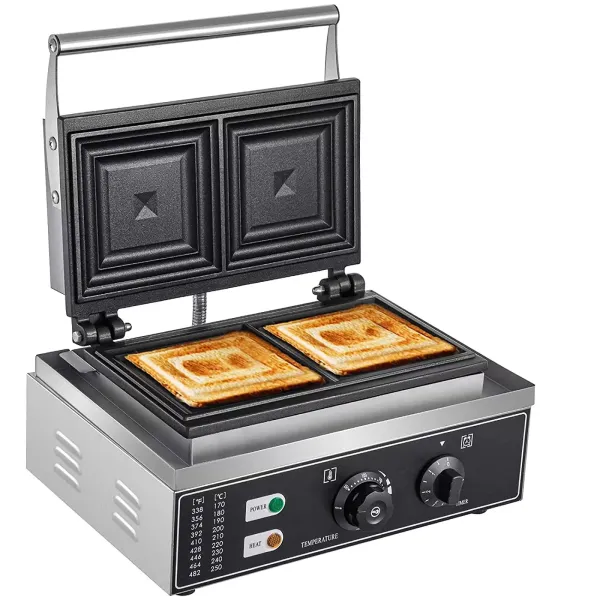 Sandwichera eléctrica comercial de 1500 W, para dos sándwiches triangulares