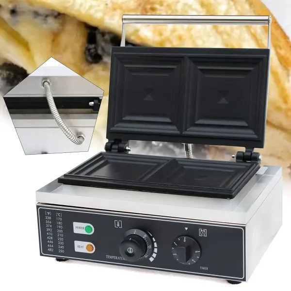 Sandwichera eléctrica comercial de 1500 W, para dos sándwiches triangulares