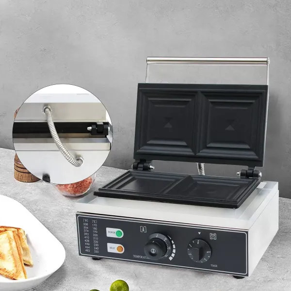 Sandwichera eléctrica comercial de 1500 W, para dos sándwiches triangulares