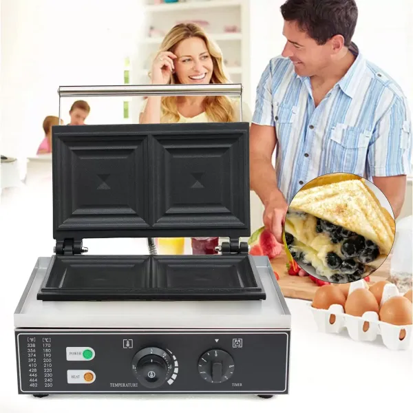 Sandwichera eléctrica comercial de 1500 W, para dos sándwiches triangulares