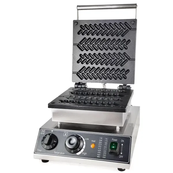 Gofrera comercial antiadherente de 1,7 kW con palos de trigo 4 gofres con temporizador, ajuste de temperatura, tarda 3-5 minutos (122-572 ℉)