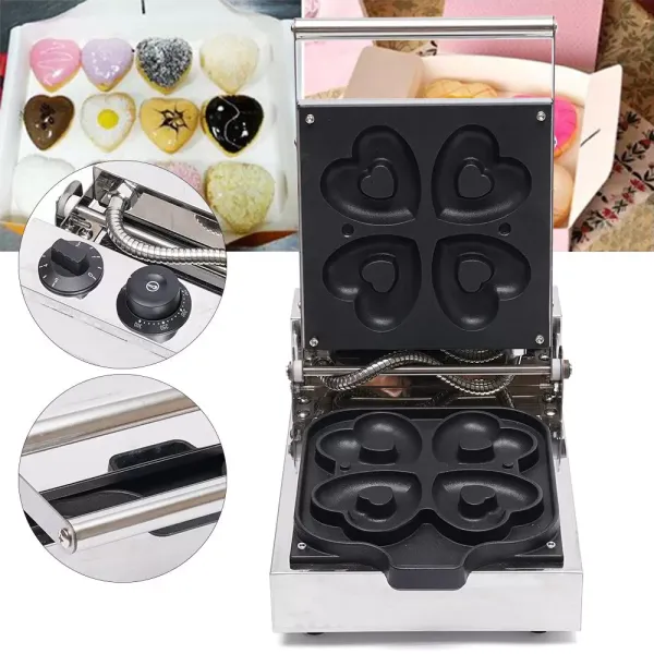 CNCEST Máquina para hacer donuts con forma de corazón, antiadherente, 4 unidades, 1100 W
