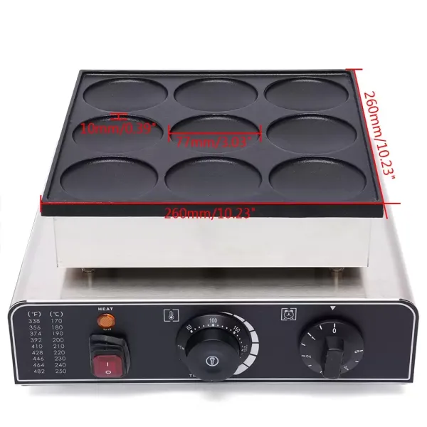CNCEST Gofrera eléctrica para tortitas, 9 unidades, acero inoxidable, antiadherente, 50 ~ 300 ℃