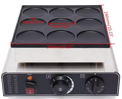 CNCEST Gofrera eléctrica para tortitas, 9 unidades, acero inoxidable, antiadherente, 50 ~ 300 ℃