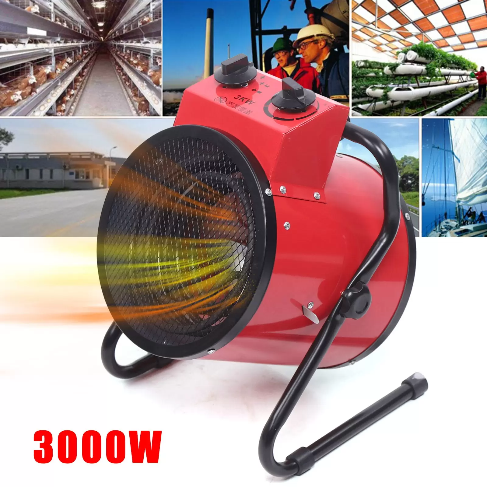 Calentador eléctrico de 3000 W, ventilador para taller, 220 V, tres velocidades ajustables, protección contra sobrecalentamiento