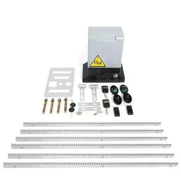 CNCEST Accionamiento de puerta corredera automático de 2000 KG 230V, Juego de bridor automático con 2 mandos a distancia, 6 cremalleras de 1 m