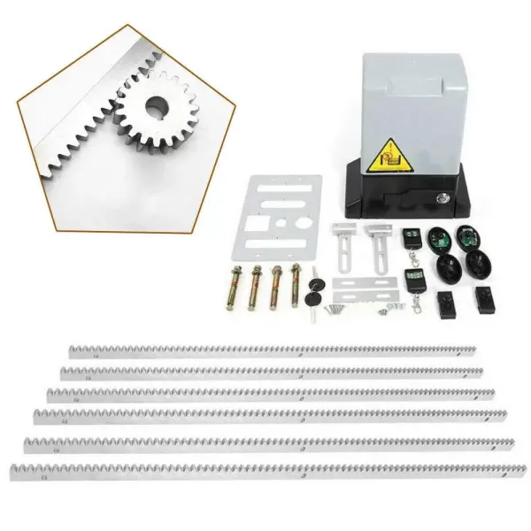 CNCEST Accionamiento de puerta corredera automático de 2000 KG 230V, Juego de bridor automático con 2 mandos a distancia, 6 cremalleras de 1 m