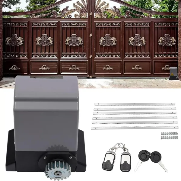 CNCEST Accionamiento de puerta corredera automático de 2000 KG 230V, Juego de bridor automático con 2 mandos a distancia, 6 cremalleras de 1 m CNCEST Accionamiento de puerta corredera automático de 2000 KG 230V, Juego de bridor automático con 2 mandos a distancia, 6 cremalleras de 1 m