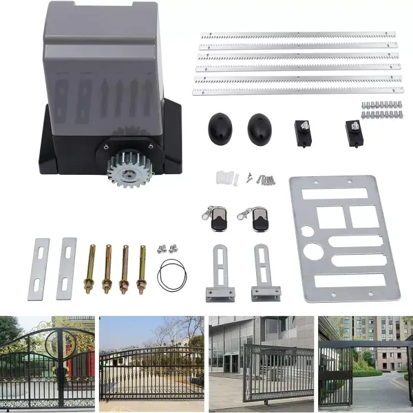 CNCEST Accionamiento de puerta corredera automático de 2000 KG 230V, Juego de bridor automático con 2 mandos a distancia, 6 cremalleras de 1 m