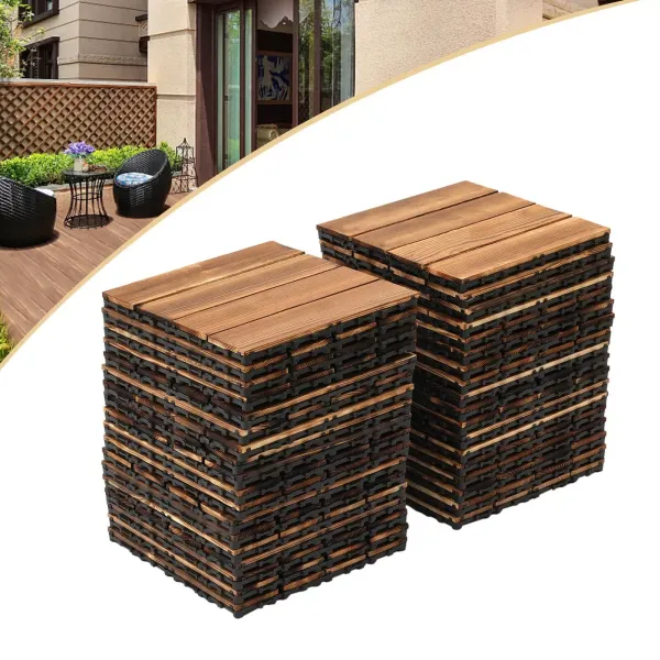 36 baldosas de madera dura, madera de acacia, madera de eucalipto, 30 x 30 cm, sistema de ranuras, terraza, balcón