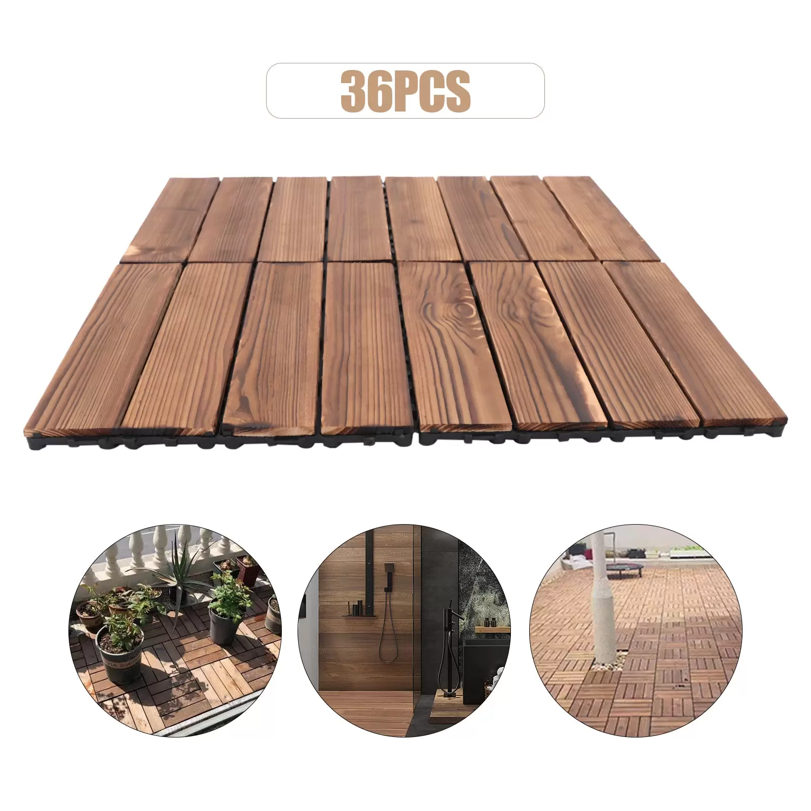 36 baldosas de madera dura, madera de acacia, madera de eucalipto, 30 x 30 cm, sistema de ranuras, terraza, balcón
