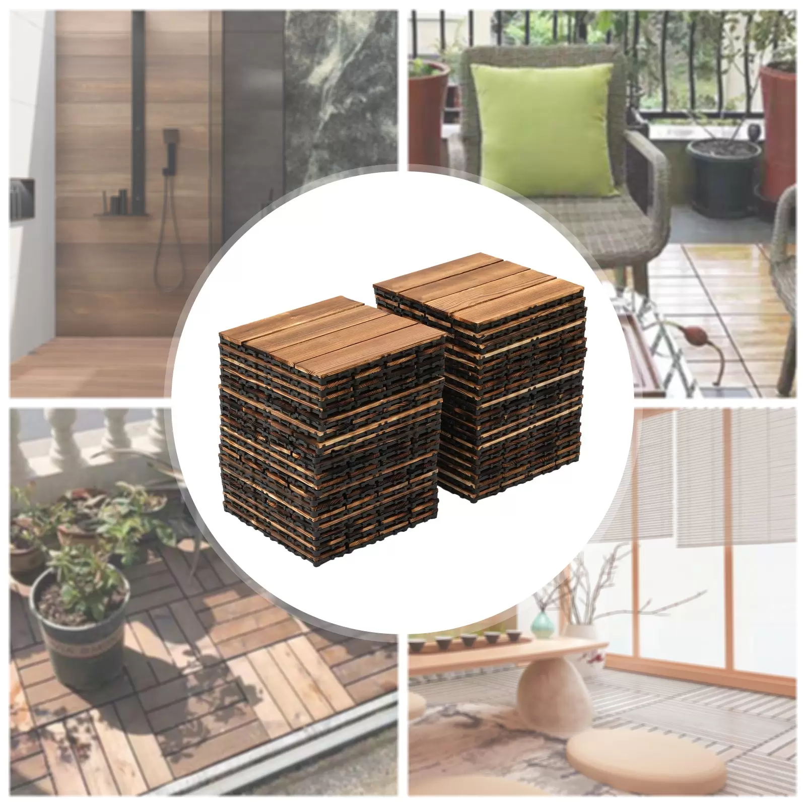 36 baldosas de madera dura, madera de acacia, madera de eucalipto, 30 x 30 cm, sistema de ranuras, terraza, balcón