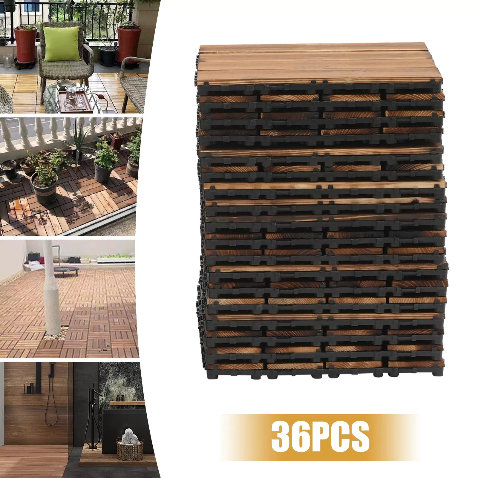 36 baldosas de madera dura, madera de acacia, madera de eucalipto, 30 x 30 cm, sistema de ranuras, terraza, balcón