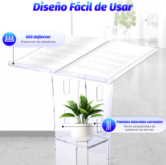 Atril de acrílico portátil, con plataforma de lectura ancha y espacio de almacenamiento, para escuelas, iglesias, 60 x 40 x 110 cm