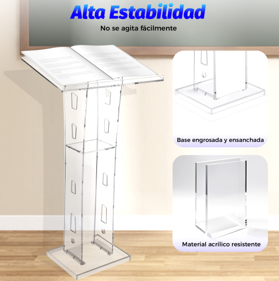 Atril de acrílico portátil, con plataforma de lectura ancha y espacio de almacenamiento, para escuelas, iglesias, 60 x 40 x 110 cm
