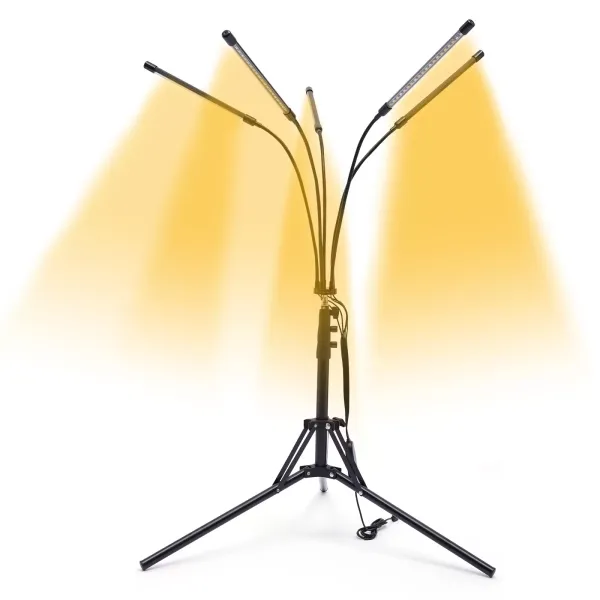 Luces de cultivo para plantas de interior con soporte, 5 tubos, lámpara LED de espectro completo con temporizador, brillo regulable, control remoto