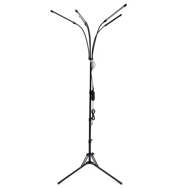 Luces de cultivo para plantas de interior con soporte, 5 tubos, lámpara LED de espectro completo con temporizador, brillo regulable, control remoto