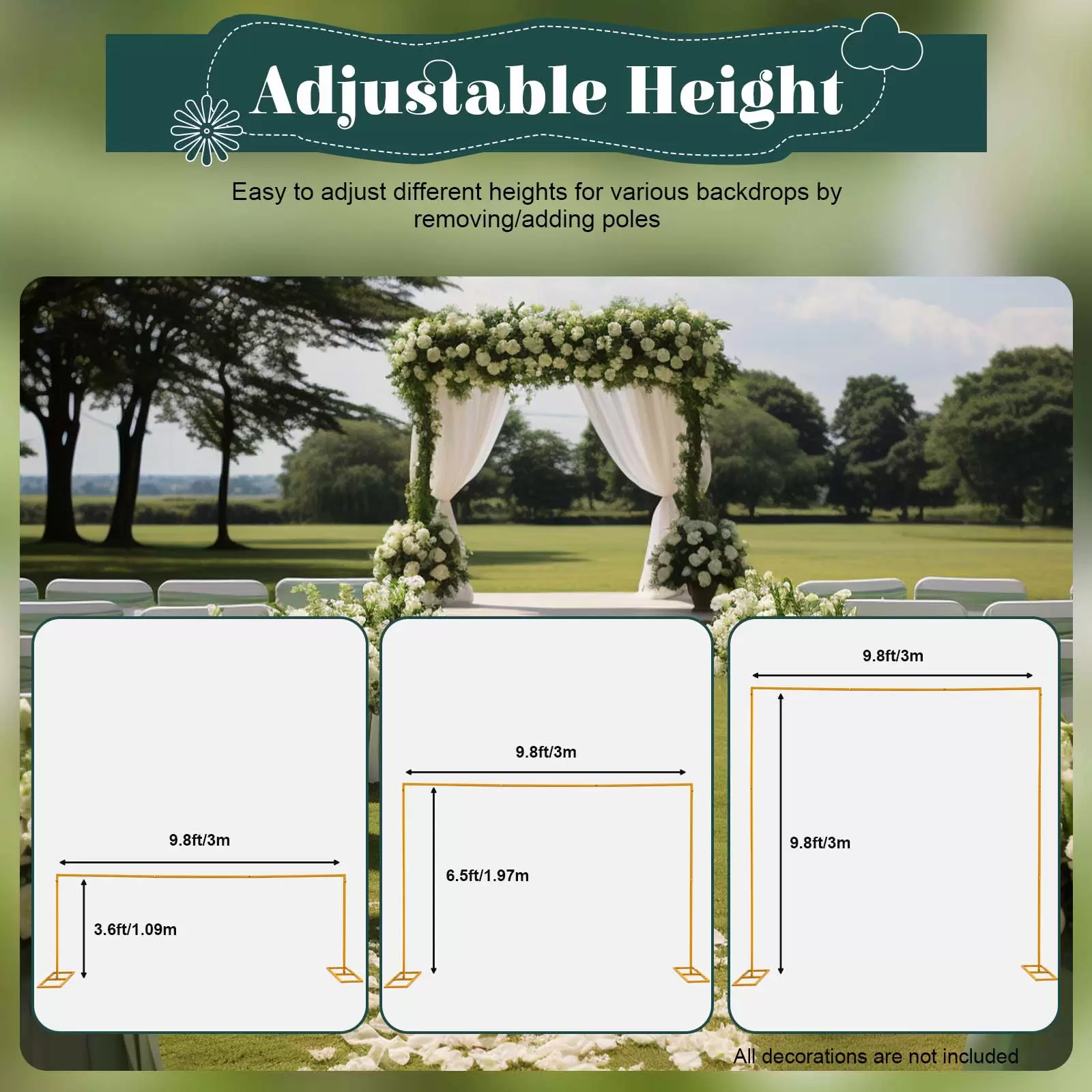 Arco puerta de fondo de hierro forjado accesorios decorativos cuadrados arco de flores 3 x 3 m estantería para flores para jardín oro