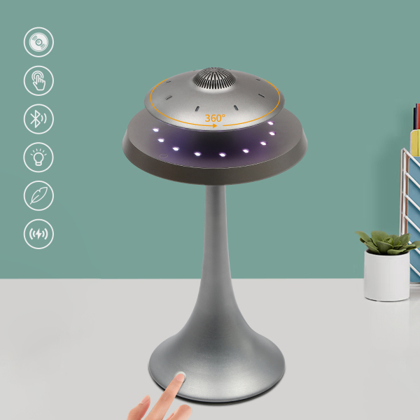 Altavoz hover magnético bluetooth 5.2 LED, flash altavoz hover inalámbrico con micrófono y botones táctiles, gris