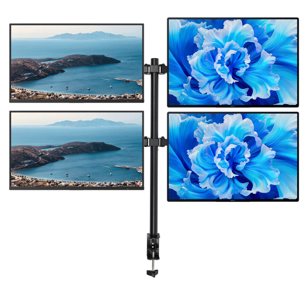 Soporte de 4 pantallas, soporte de pantalla ajustable en altura, Ángulo Ajustable(Arriba y Abajo): ±90°, Negro