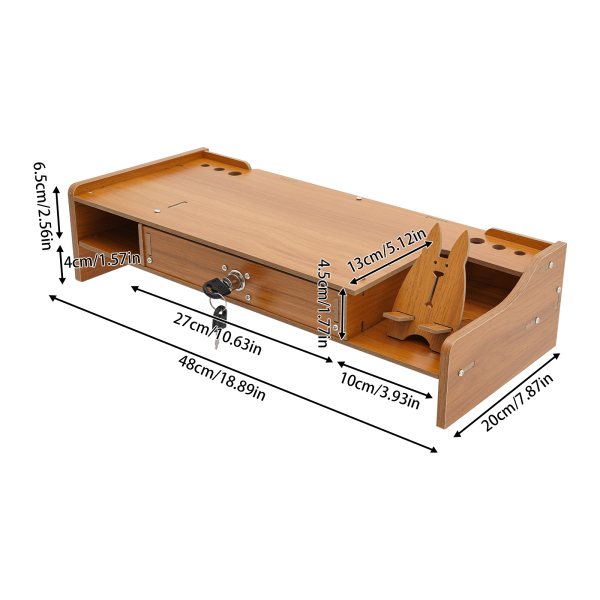 Soporte para monitor de computadora, rack para computadora con cajón con cerradura, soporte para monitor - sZ08 Madera de cerezo engrosada lateralmente
