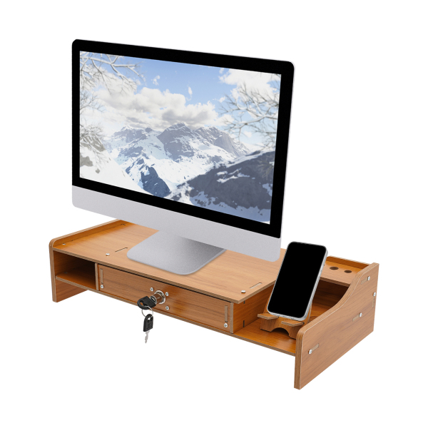 Soporte para monitor de computadora, rack para computadora con cajón con cerradura, soporte para monitor - sZ08 Madera de cerezo engrosada lateralmente