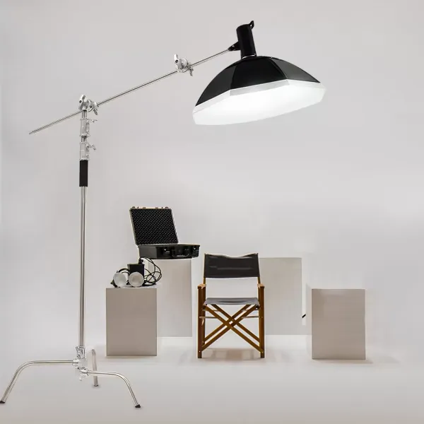 Soporte C resistente con brazo de sujeción de 4.2 pies, altura máxima de 10.82 pies, soporte de luz para fotografía con 2 cabezales de agarre