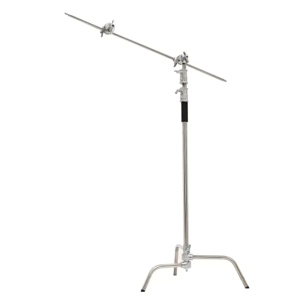 Soporte C resistente con brazo de sujeción de 4.2 pies, altura máxima de 10.82 pies, soporte de luz para fotografía con 2 cabezales de agarre