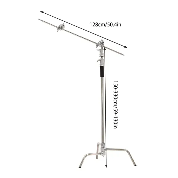 Soporte C resistente con brazo de sujeción de 4.2 pies, altura máxima de 10.82 pies, soporte de luz para fotografía con 2 cabezales de agarre