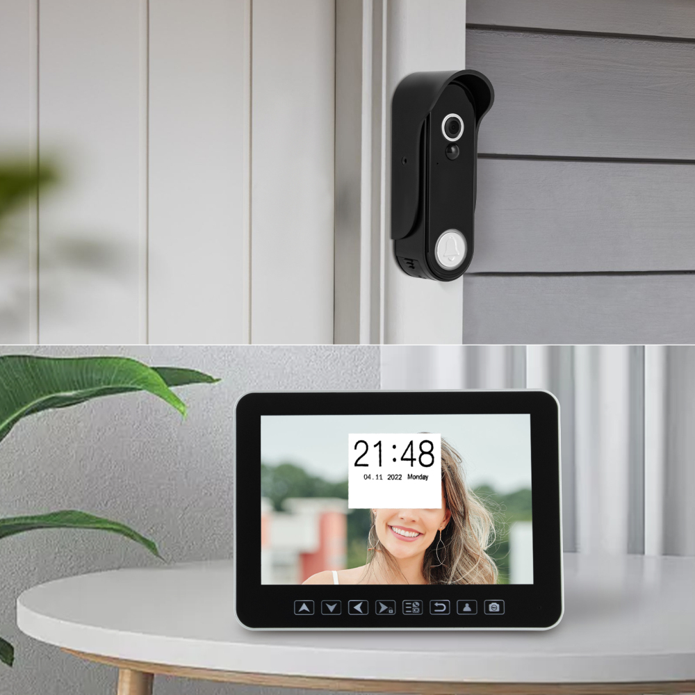 Videoportero con timbre, cámara con timbre con monitor de pantalla táctil de 7,12", videoportero con timbre 32GB