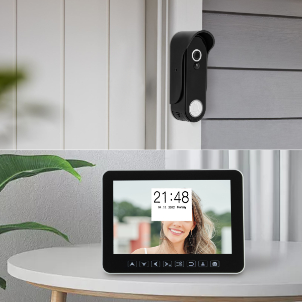 Videoportero con timbre, cámara con timbre con monitor de pantalla táctil de 7,12", videoportero con timbre 32GB