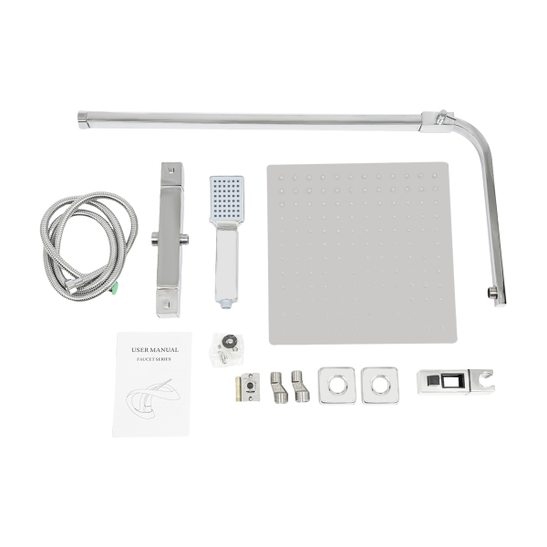 CNCEST Ducha mezcladora termostática de 2 vías, acabado cromado expuesto, alcachofa de ducha de lluvia, 30 cm, cuadrada, extensible, montaje en pared CNCEST Ducha mezcladora termostática de 2 vías, acabado cromado expuesto, alcachofa de ducha de lluvia, 30 cm, cuadrada, extensible, montaje en pared